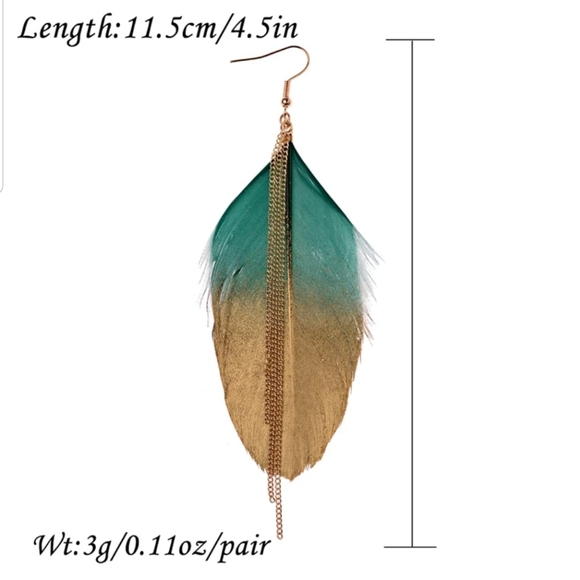 Exotic Feather Dipped in Gold Long Earrings 4in - Picture 2 of 5